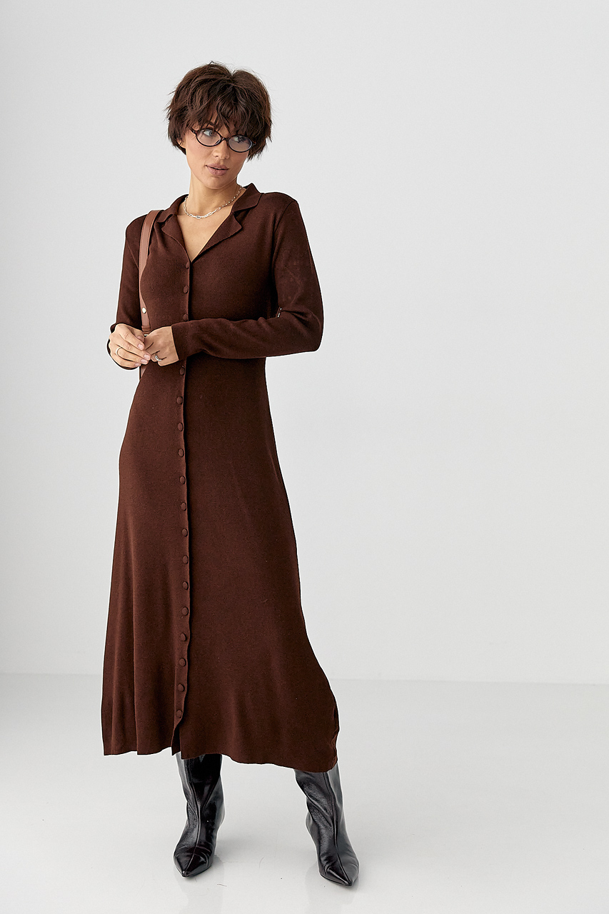 Трикотажна довга сукня на ґудзиках lx-10700928 Трикотажна довга сукня на ґудзиках lx-10700928